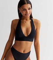 New Look Black Plunging Halter Neck Bikini Top